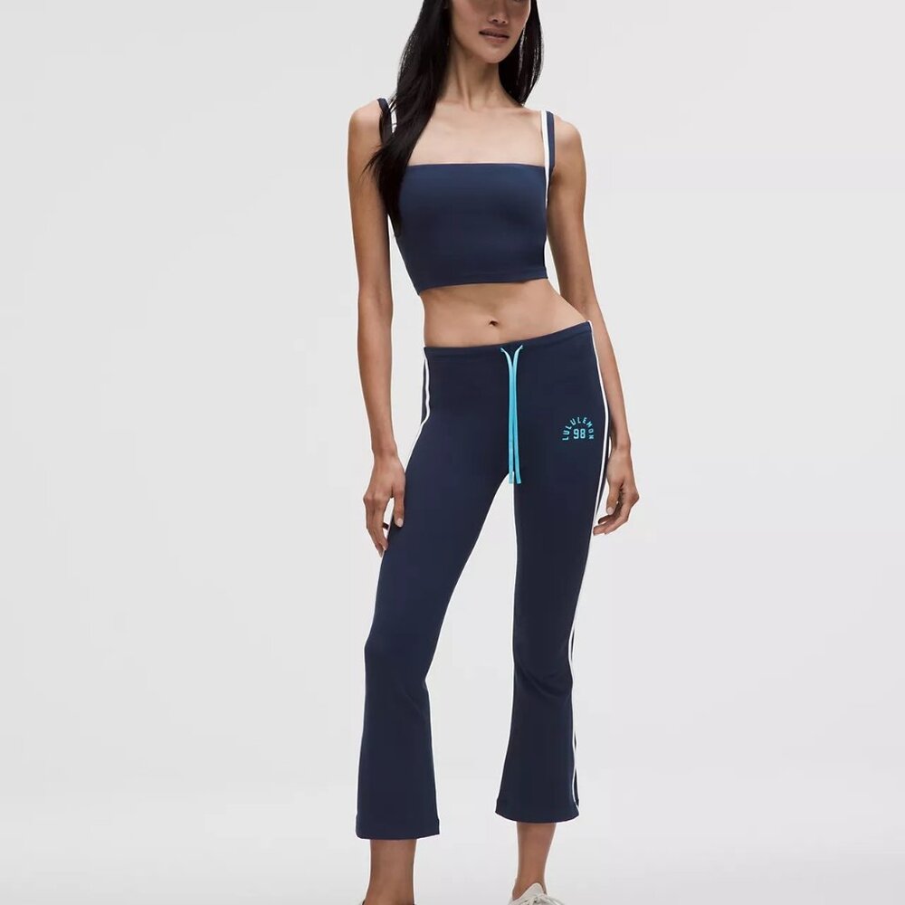 LuluLemon Nulu Sporty trim mid-rise flared pant Size 12 Club Blue/ White  128.00